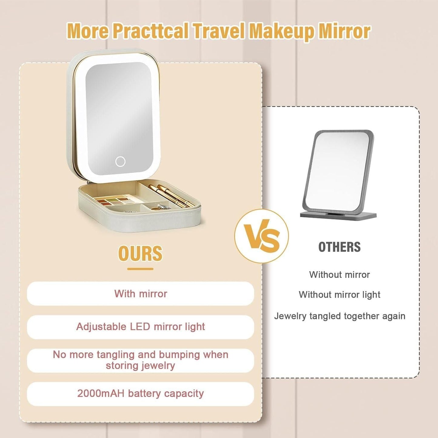 White Jewelry Box with LED Mirror